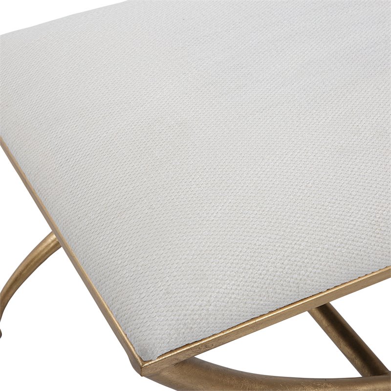 Uttermost Crossing Contemporary Iron and Fabric Small Bench in White/Gold
