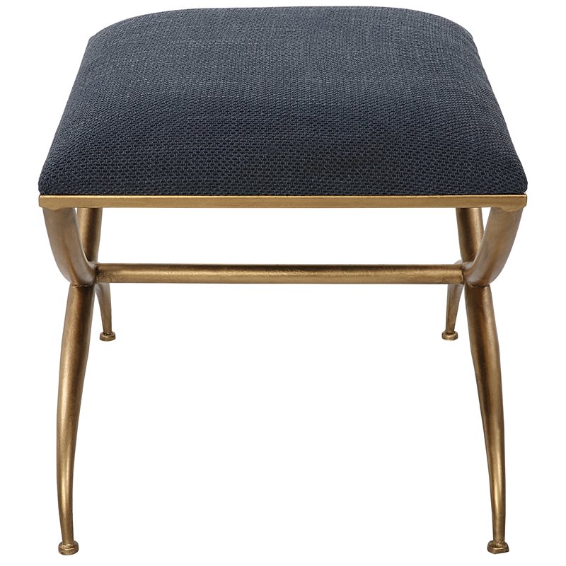 Uttermost Crossing Contemporary Iron and Fabric Small Bench in Navy Blue/Gold