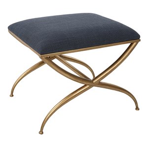 uttermost crossing contemporary iron and fabric small bench in navy blue/gold