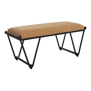 uttermost woodstock contemporary iron and fabric bench in matte black/walnut