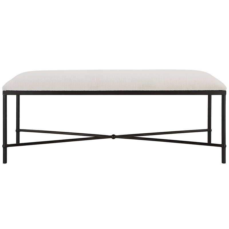 Uttermost Avenham Contemporary Iron and Fabric Bench in White/ Black