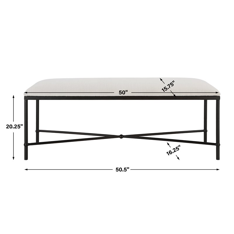 Uttermost Avenham Contemporary Iron and Fabric Bench in White/ Black
