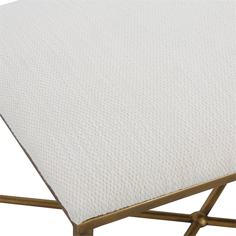 Uttermost Avenham Contemporary Iron and Fabric Small Bench - Antique Gold/ White