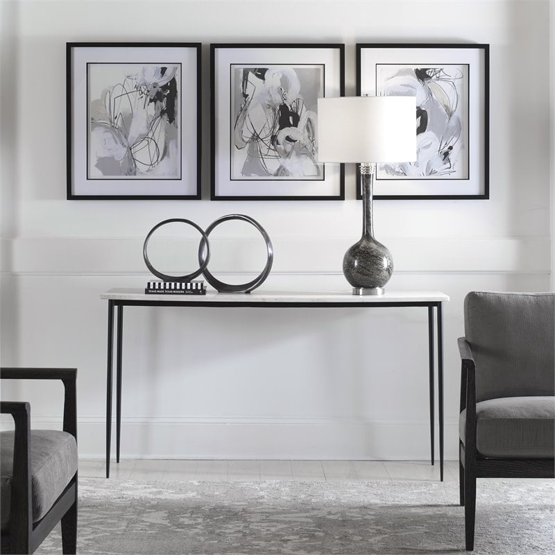 Uttermost Nightfall Contemporary Iron and Marble Console Table in White/Black