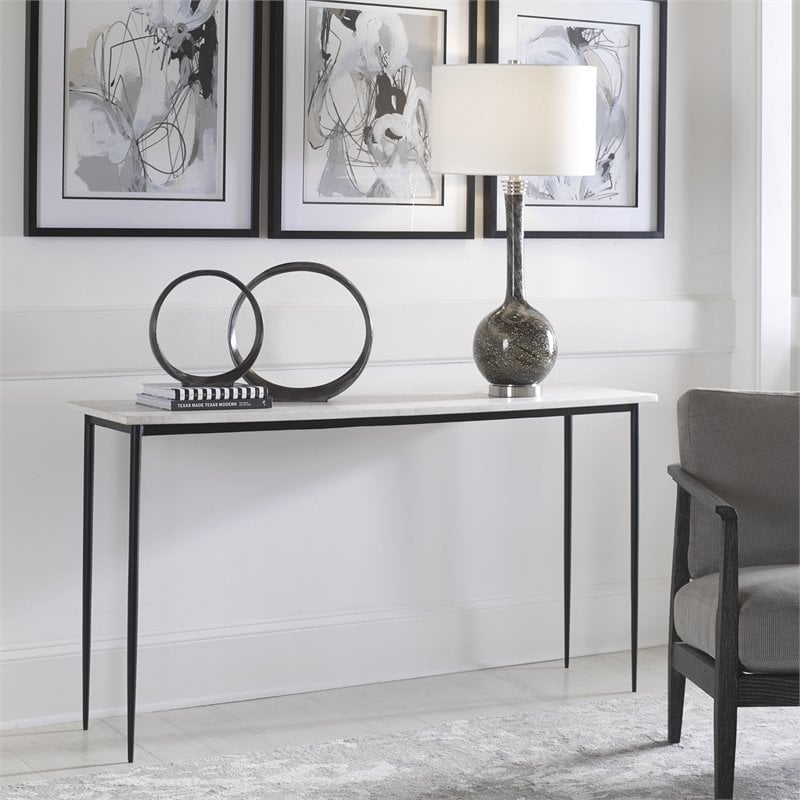 Uttermost Nightfall Contemporary Iron and Marble Console Table in White/Black
