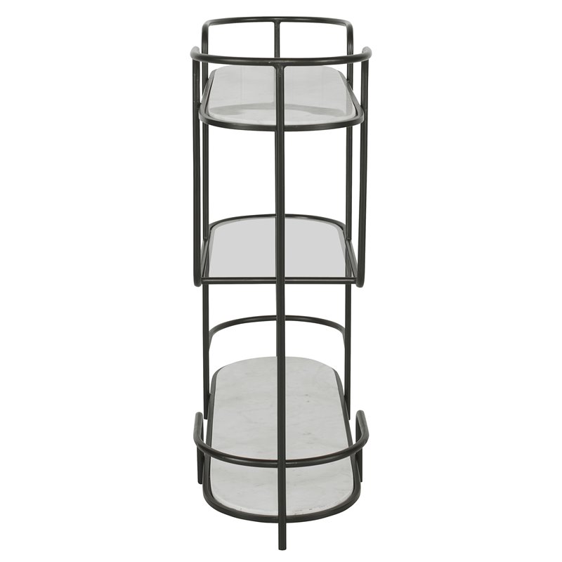 Uttermost Trolley Bar Tempered Glass and Marble Console in White/Satin Black