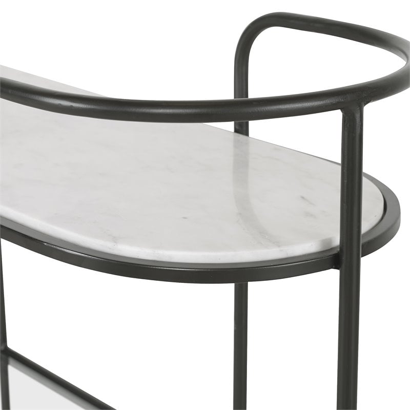 Uttermost Trolley Bar Tempered Glass and Marble Console in White/Satin Black