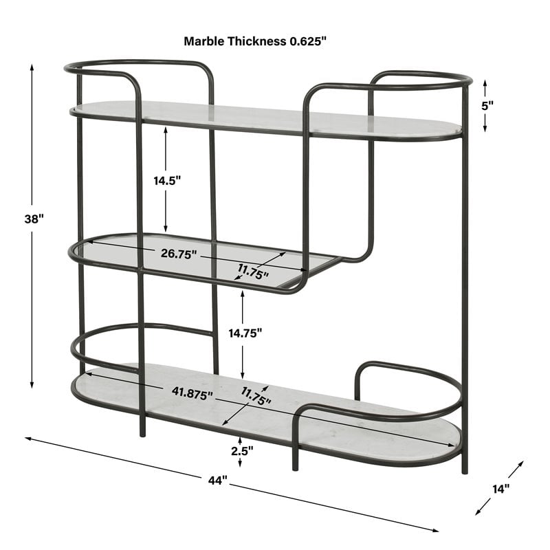 Uttermost Trolley Bar Tempered Glass and Marble Console in White/Satin Black