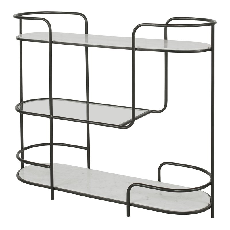 Uttermost Trolley Bar Tempered Glass and Marble Console in White/Satin Black
