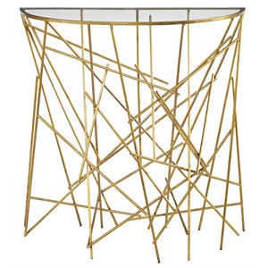 uttermost philosopher tempered glass and iron console table in antique gold
