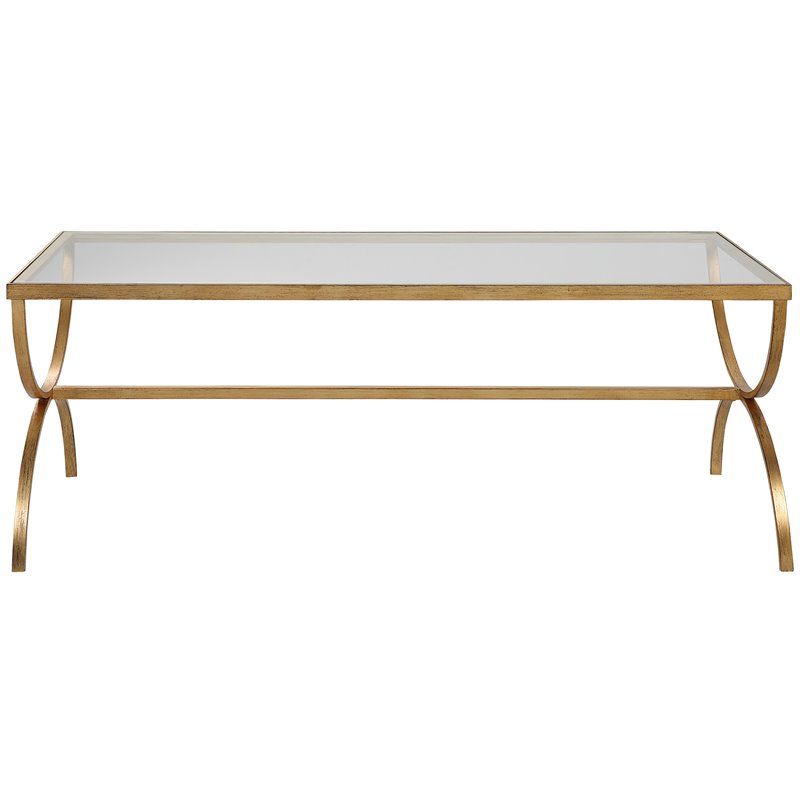 Uttermost Crescent Iron and Tempered Glass Coffee Table in Antique Gold