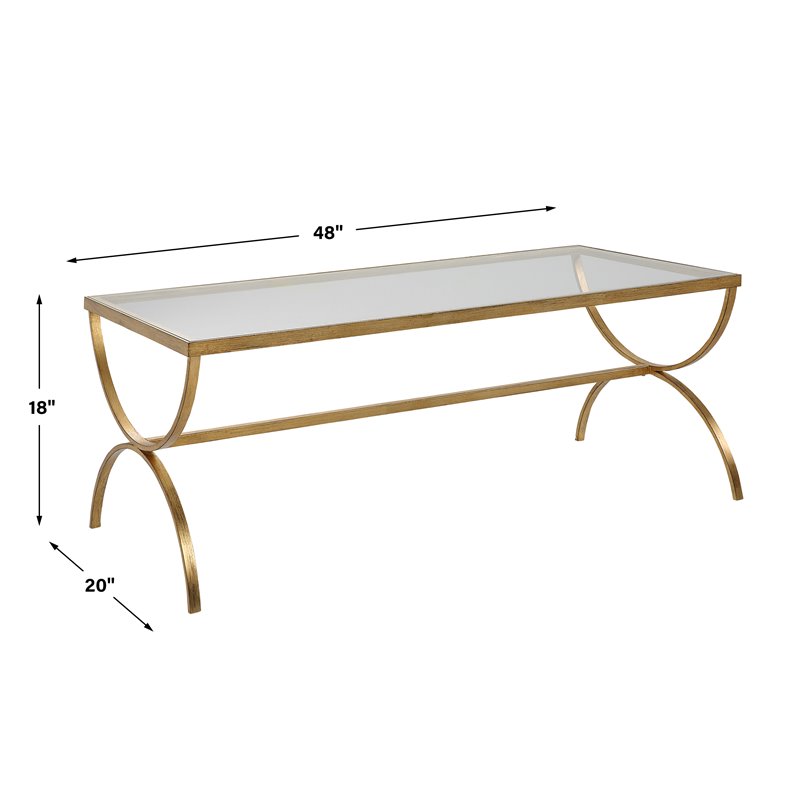 Uttermost Crescent Iron and Tempered Glass Coffee Table in Antique Gold