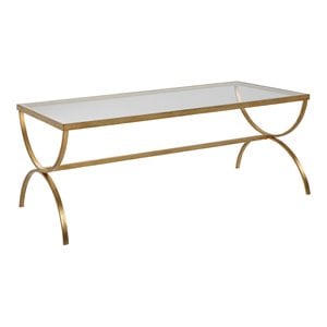 Uttermost Crescent Iron and Tempered Glass Coffee Table in Antique Gold