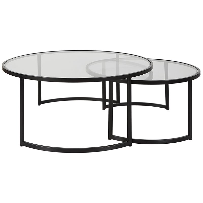 Uttermost Rhea Iron and Tempered Glass Nesting Coffee Tables in Black (Set of 2)