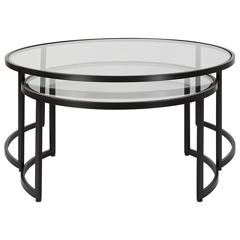 Uttermost Rhea Iron and Tempered Glass Nesting Coffee Tables in Black (Set of 2)