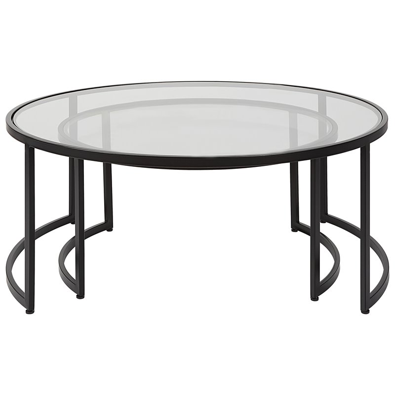 Uttermost Rhea Iron and Tempered Glass Nesting Coffee Tables in Black (Set of 2)