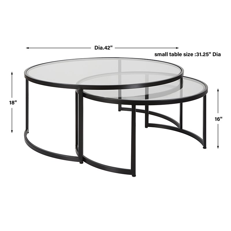 Uttermost Rhea Iron and Tempered Glass Nesting Coffee Tables in Black (Set of 2)