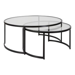 Uttermost Rhea Iron and Tempered Glass Nesting Coffee Tables in Black (Set of 2)