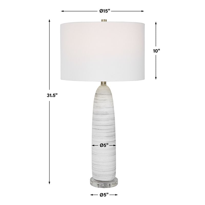 Uttermost Levadia Contemporary Fabric and Metal Table Lamp in Matte White/Gray
