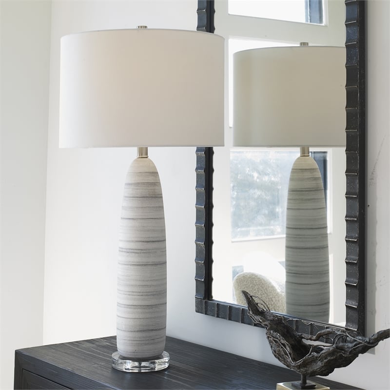 Uttermost Levadia Contemporary Fabric and Metal Table Lamp in Matte White/Gray