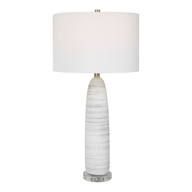 Uttermost Levadia Contemporary Fabric and Metal Table Lamp in Matte White/Gray