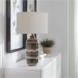 Uttermost Roan Farmhouse Ceramic Fabric and Metal Table Lamp in White/Charcoal