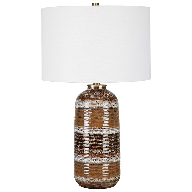 Uttermost Roan Farmhouse Ceramic Fabric and Metal Table Lamp in White/Charcoal