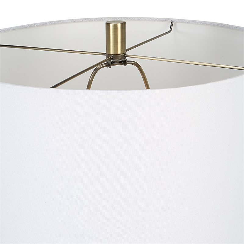 Uttermost Roan Farmhouse Ceramic Fabric and Metal Table Lamp in White/Charcoal