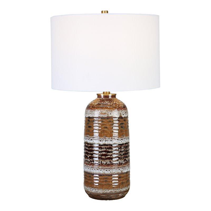 Uttermost Roan Farmhouse Ceramic Fabric and Metal Table Lamp in White/Charcoal