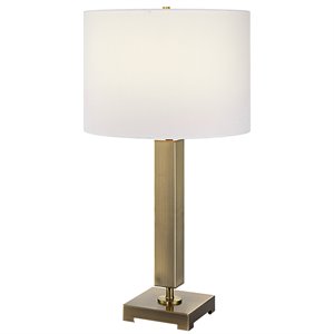 Uttermost Duomo Contemporary Metal and Fabric Table Lamp in Antique Brass/White
