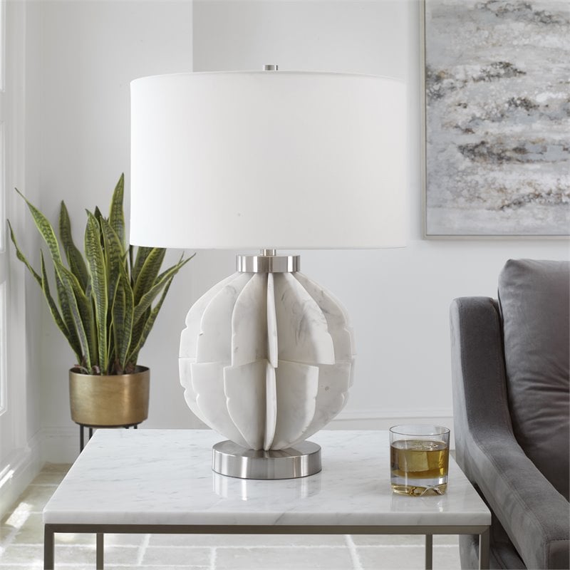 Uttermost Repetition Contemporary Fabric and Iron Table Lamp in White
