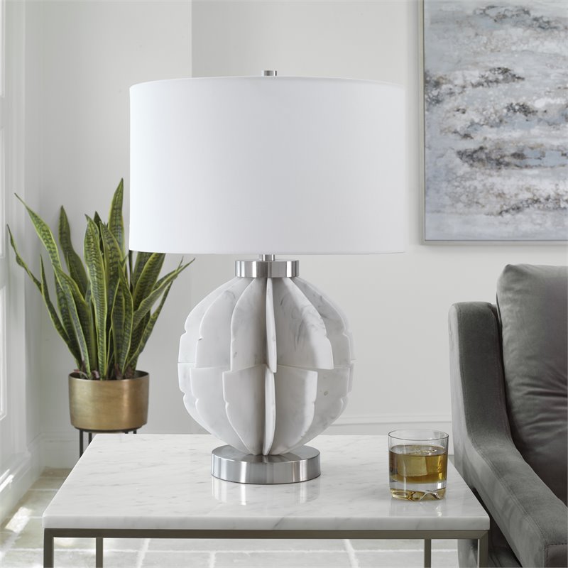 Uttermost Repetition Contemporary Fabric and Iron Table Lamp in White