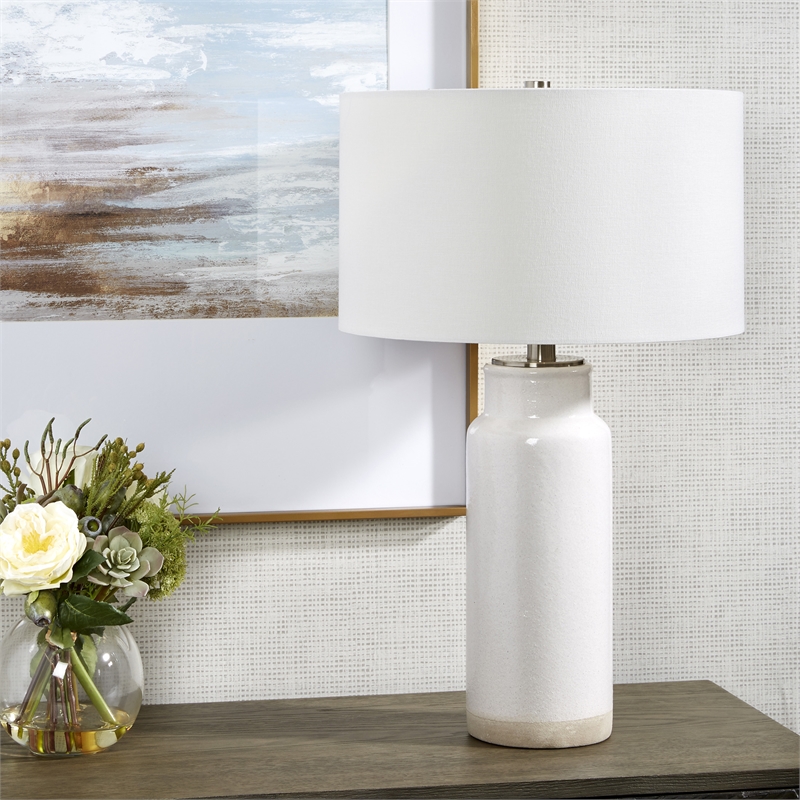 Uttermost Albany Handcrafted Farmhouse Ceramic and Iron Table Lamp in White