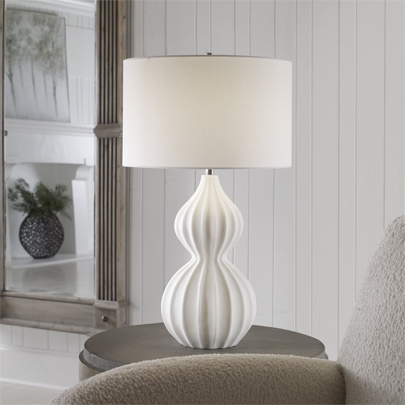 Uttermost Antoinette Contemporary Iron Stone and Fabric Table Lamp in White