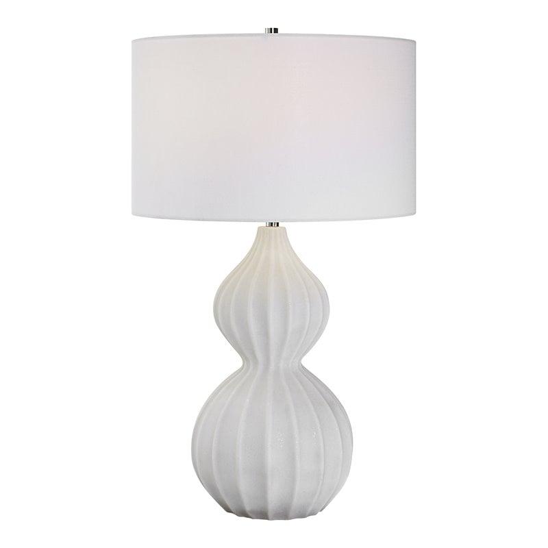Uttermost Antoinette Contemporary Iron Stone and Fabric Table Lamp in White