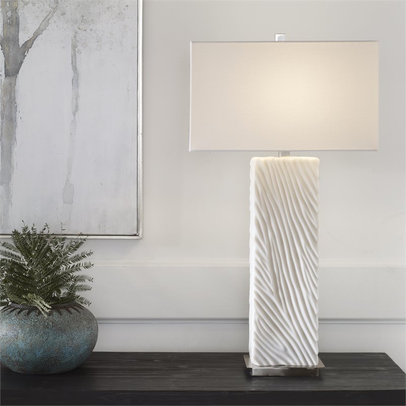 Uttermost Pillar Contemporary Iron and Fabric Table Lamp in White