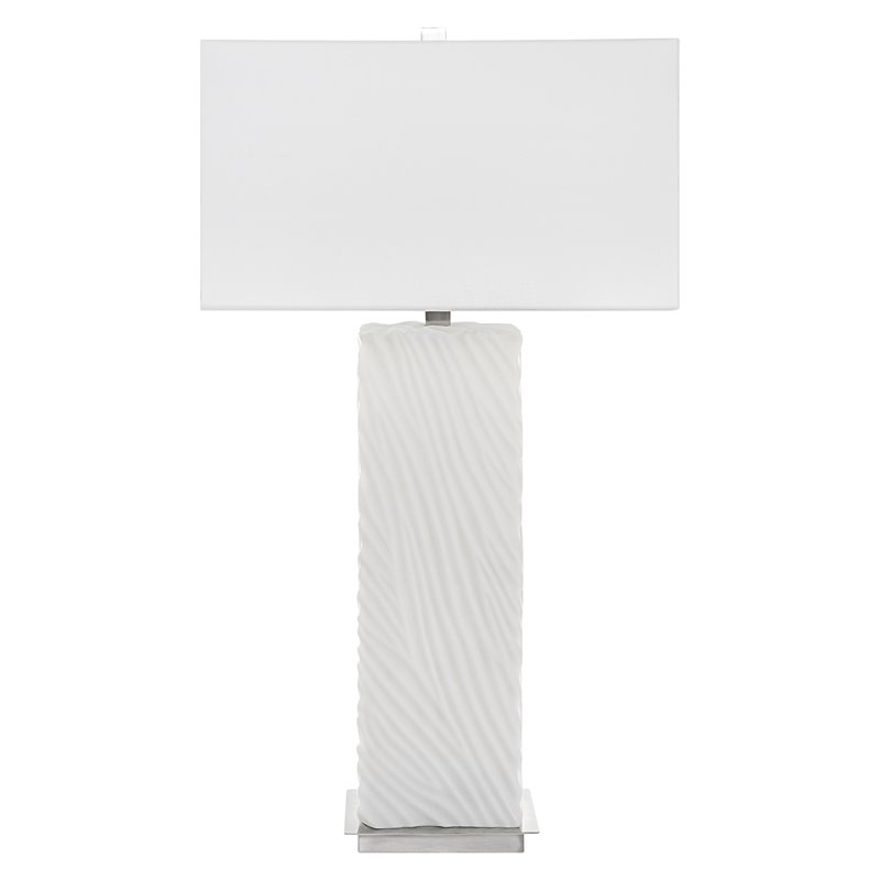 Uttermost Pillar Contemporary Iron and Fabric Table Lamp in White