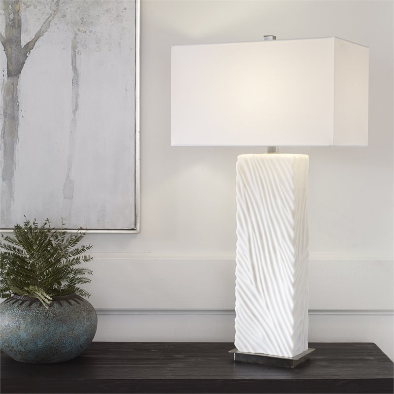 Uttermost Pillar Contemporary Iron and Fabric Table Lamp in White