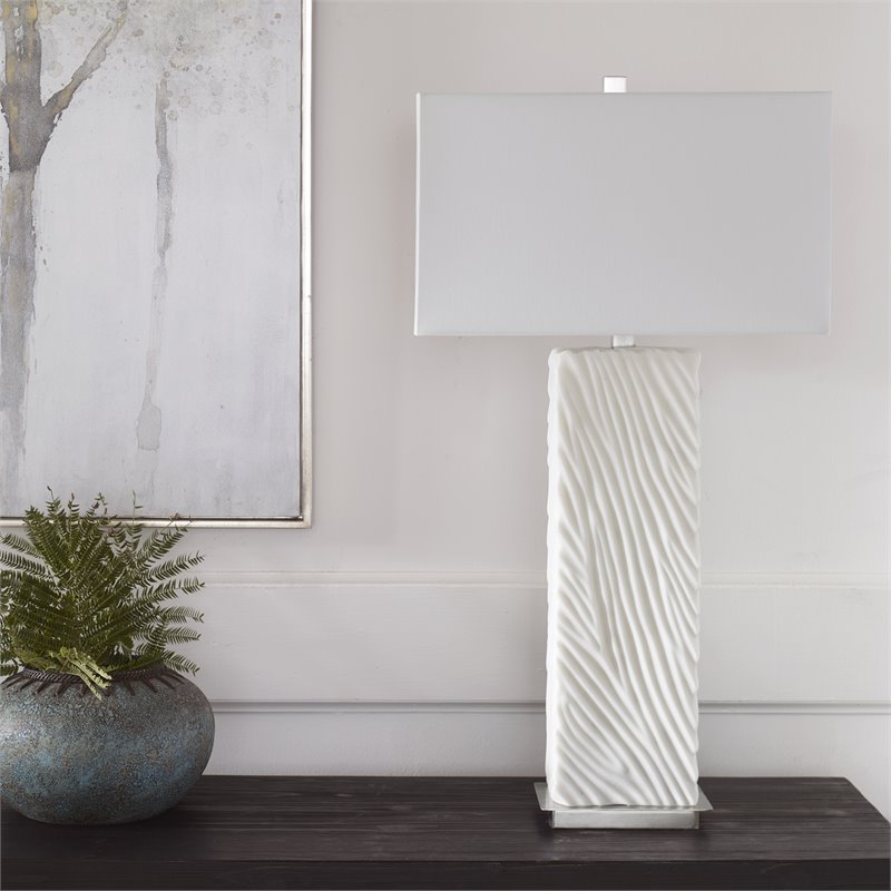 Uttermost Pillar Contemporary Iron and Fabric Table Lamp in White