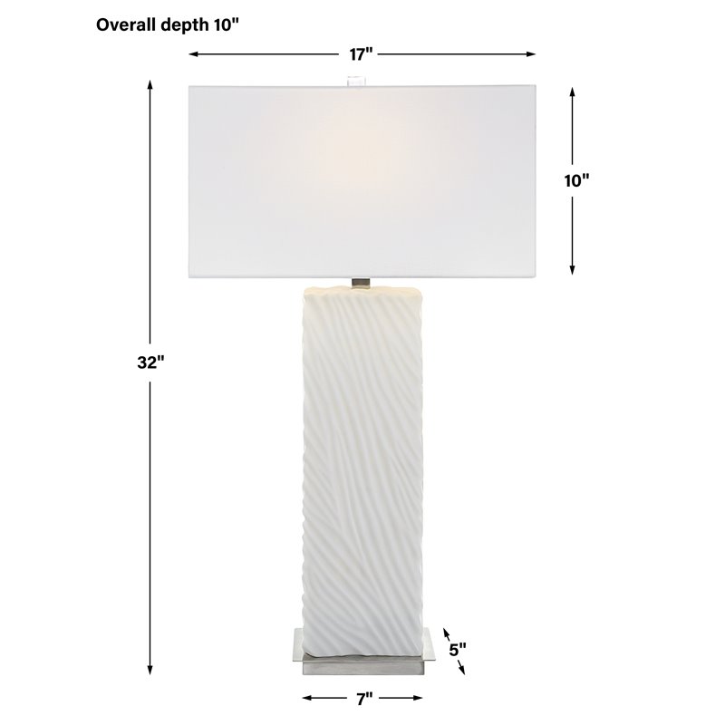 Uttermost Pillar Contemporary Iron and Fabric Table Lamp in White
