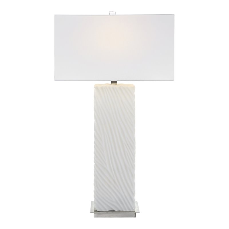 Uttermost Pillar Contemporary Iron and Fabric Table Lamp in White