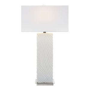 uttermost pillar contemporary iron and fabric table lamp in white