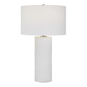 uttermost patchwork contemporary ceramic and fabric table lamp in satin white