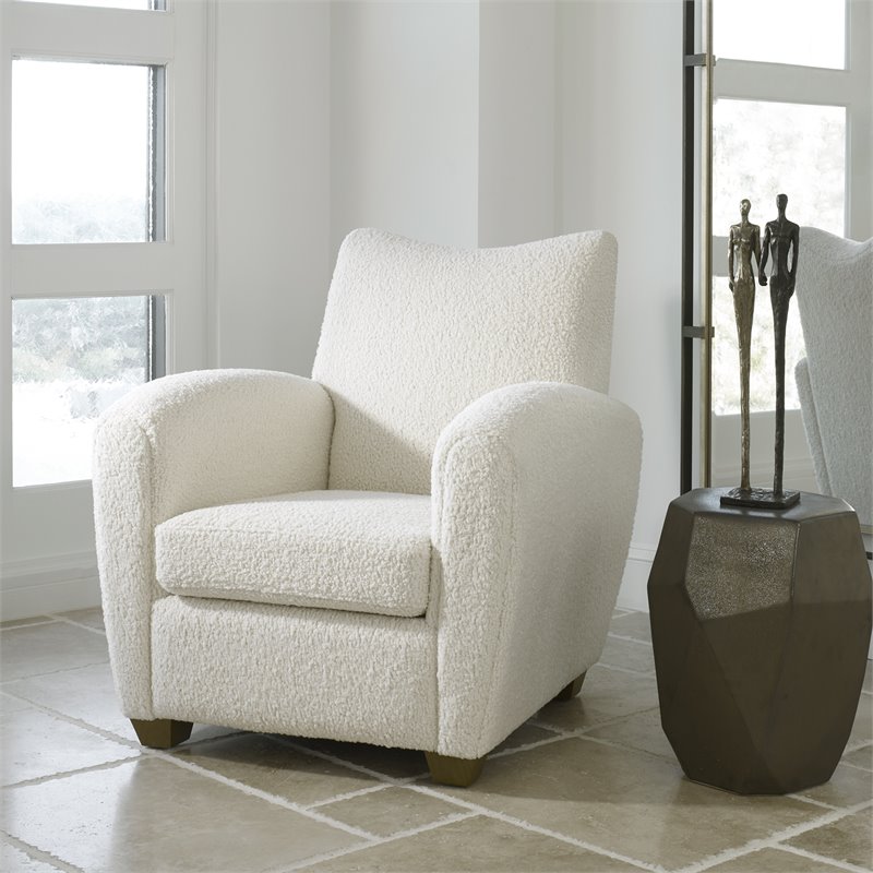 Uttermost Teddy Modern Wood and Fabric Shearling Accent Chair in White