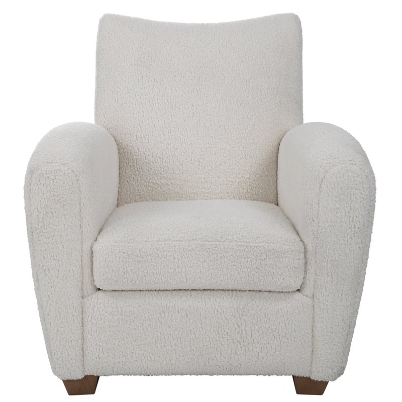 Uttermost Teddy Modern Wood and Fabric Shearling Accent Chair in White
