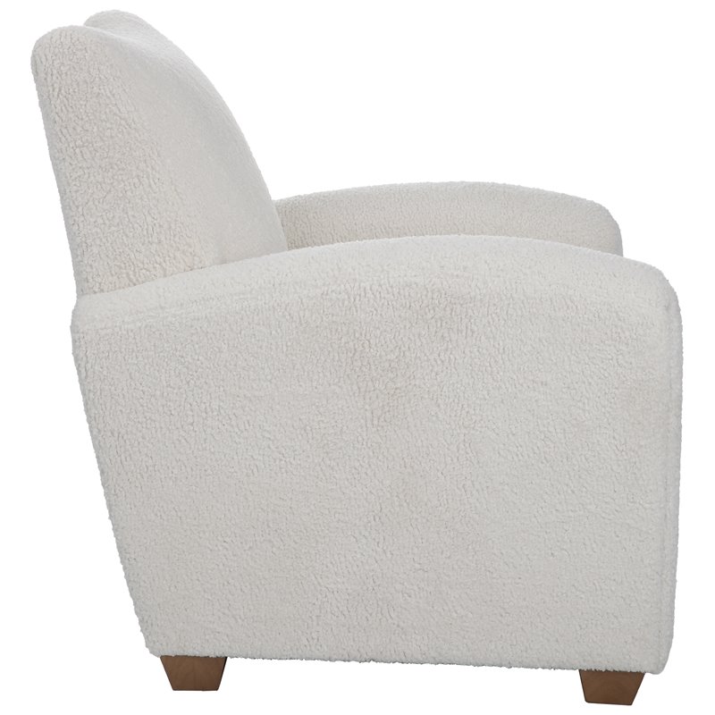 Uttermost Teddy Modern Wood and Fabric Shearling Accent Chair in White