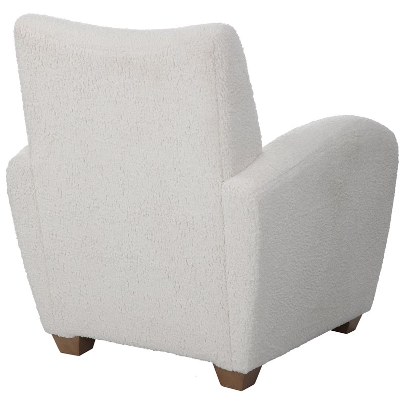 Uttermost Teddy Modern Wood and Fabric Shearling Accent Chair in White