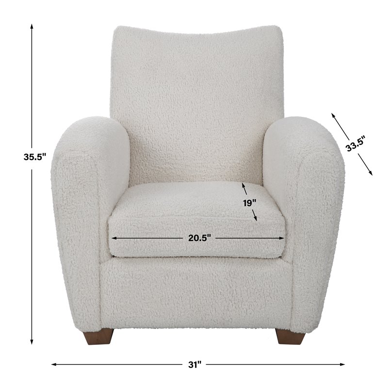 Uttermost Teddy Modern Wood and Fabric Shearling Accent Chair in White