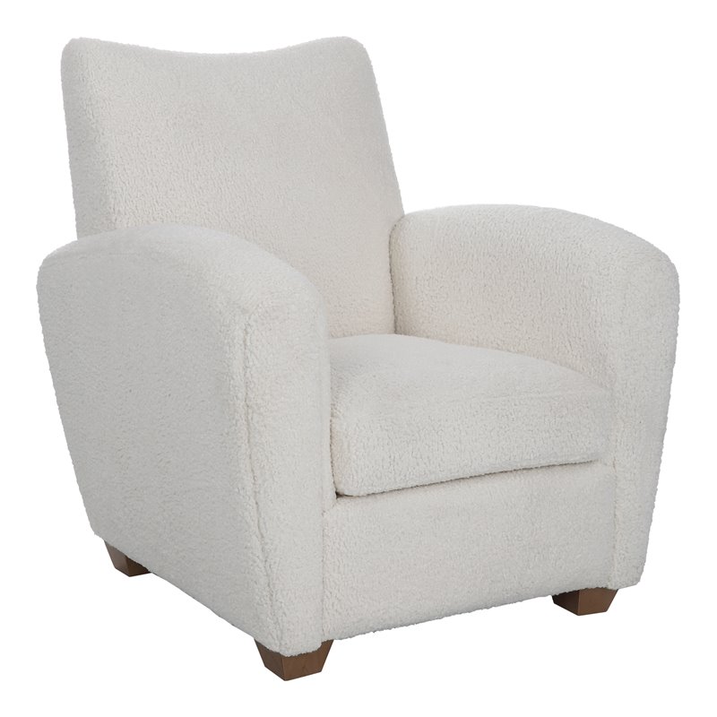 Uttermost Teddy Modern Wood and Fabric Shearling Accent Chair in White