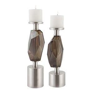 uttermost ore contemporary glass & iron candleholder in silver (set of 2)